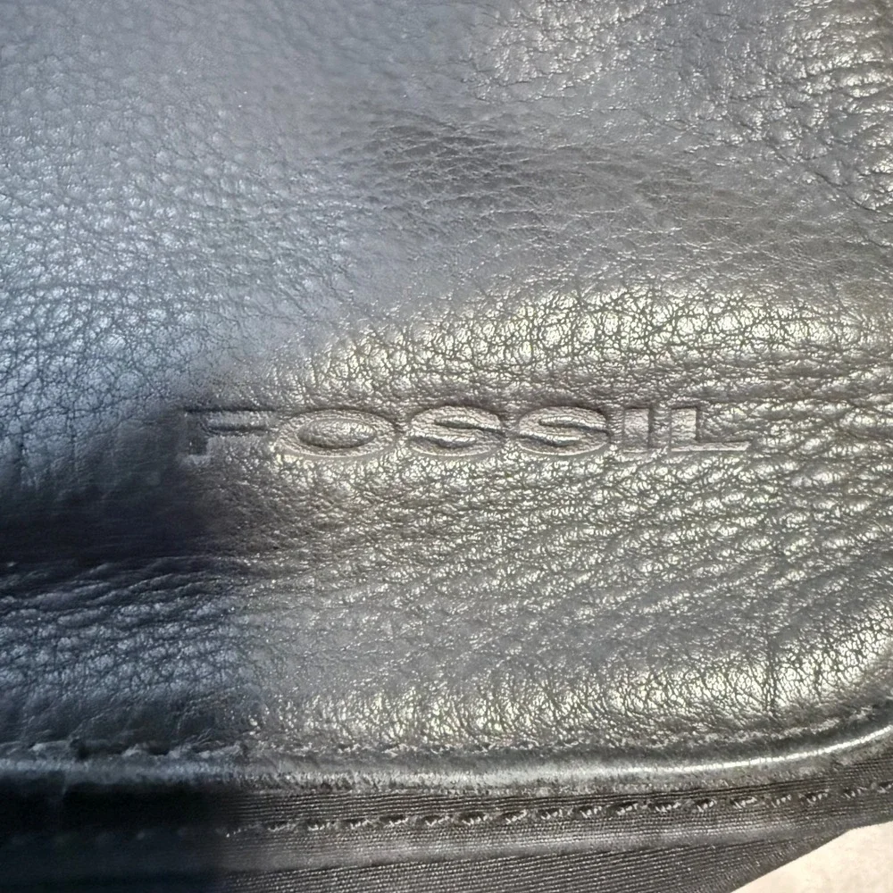 Fossil Black Leather Nylon Messenger Bag Organizer Laptop Crossbody Adjustable
